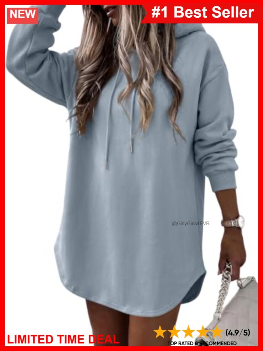 Oversized Fleece-Lined Hoodie Dress Long Sleeve Pullover Tunic